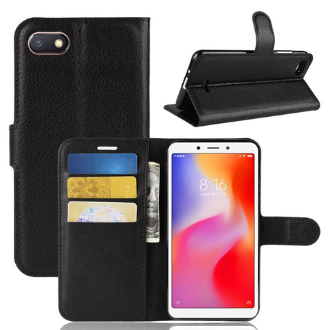 Litchi Texture Leather Wallet Stand Phone Shell for Xiaomi Redmi 6A (Single 12MP Rear Camera)