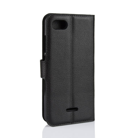 Litchi Texture Leather Wallet Stand Phone Shell for Xiaomi Redmi 6A (Single 12MP Rear Camera)