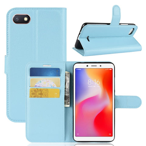 Litchi Texture Leather Wallet Stand Phone Shell for Xiaomi Redmi 6A (Single 12MP Rear Camera)