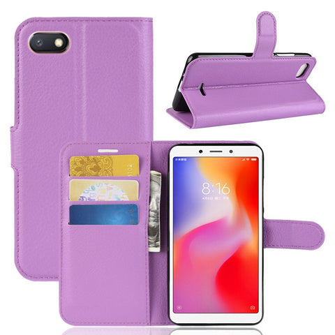 Litchi Texture Leather Wallet Stand Phone Shell for Xiaomi Redmi 6A (Single 12MP Rear Camera)