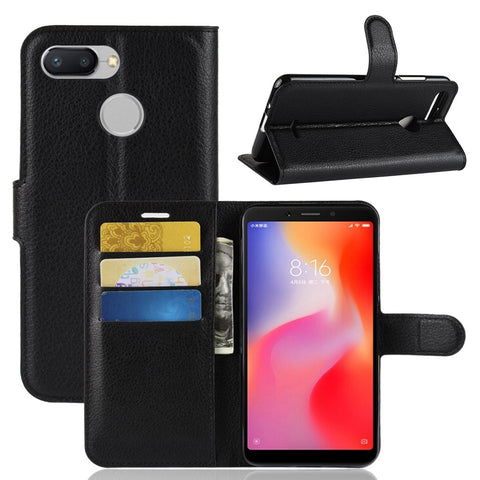 Litchi Skin Wallet Leather Stand Case for Xiaomi Redmi 6 (Dual Camera: 12MP+5MP)