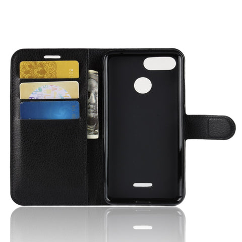 Litchi Skin Wallet Leather Stand Case for Xiaomi Redmi 6 (Dual Camera: 12MP+5MP)