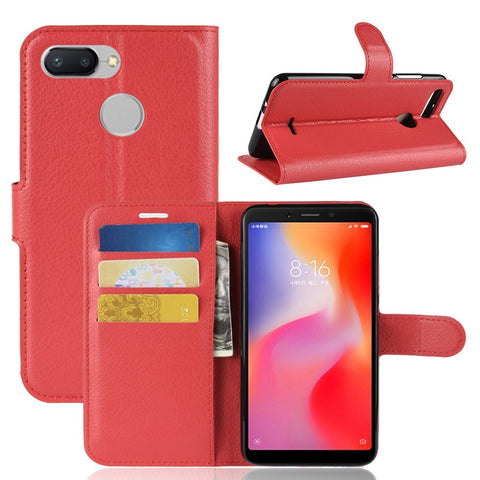Litchi Skin Wallet Leather Stand Case for Xiaomi Redmi 6 (Dual Camera: 12MP+5MP)