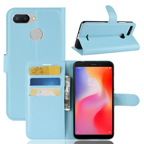 Litchi Skin Wallet Leather Stand Case for Xiaomi Redmi 6 (Dual Camera: 12MP+5MP)