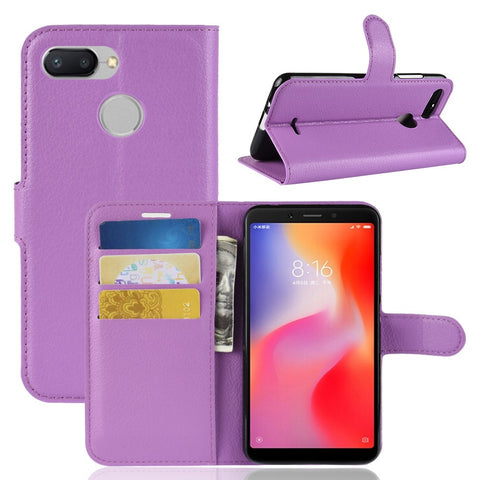 Litchi Skin Wallet Leather Stand Case for Xiaomi Redmi 6 (Dual Camera: 12MP+5MP)