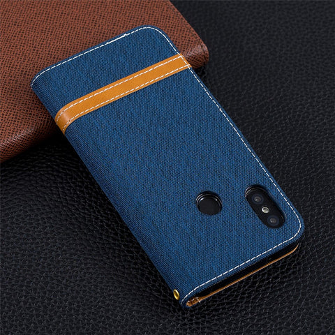 Assorted Color Jeans Cloth Leather Wallet Cover for Xiaomi Mi A2 Lite / Redmi 6 Pro