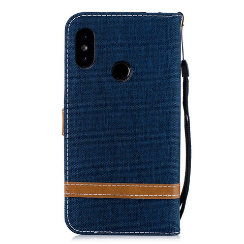 Assorted Color Jeans Cloth Leather Wallet Cover for Xiaomi Mi A2 Lite / Redmi 6 Pro