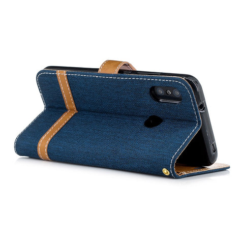 Assorted Color Jeans Cloth Leather Wallet Cover for Xiaomi Mi A2 Lite / Redmi 6 Pro