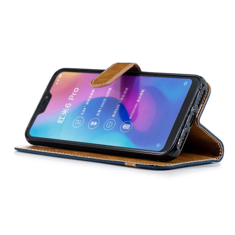 Assorted Color Jeans Cloth Leather Wallet Cover for Xiaomi Mi A2 Lite / Redmi 6 Pro
