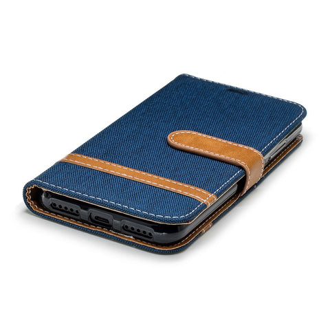 Assorted Color Jeans Cloth Leather Wallet Cover for Xiaomi Mi A2 Lite / Redmi 6 Pro