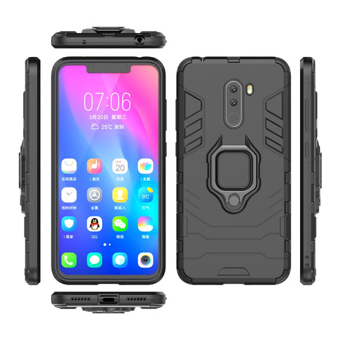 Finger Ring Kickstand PC + TPU Combo Phone Back Case for Xiaomi Pocophone F1 / Poco F1 (India)