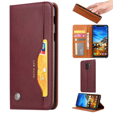 Auto-absorbed Leather Stand Wallet Mobile Casing for Xiaomi Pocophone F1 / Poco F1 (India)