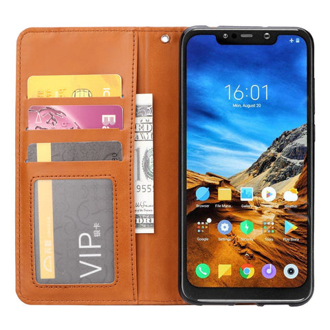 Auto-absorbed Leather Stand Wallet Mobile Casing for Xiaomi Pocophone F1 / Poco F1 (India)