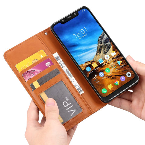 Auto-absorbed Leather Stand Wallet Mobile Casing for Xiaomi Pocophone F1 / Poco F1 (India)