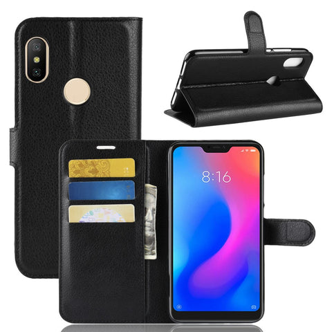 Litchi Texture Wallet Stand Leather Cellphone Cover for Xiaomi Redmi Note 6 Pro