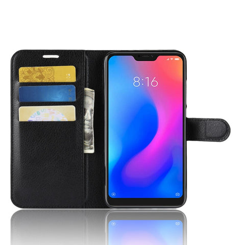 Litchi Texture Wallet Stand Leather Cellphone Cover for Xiaomi Redmi Note 6 Pro