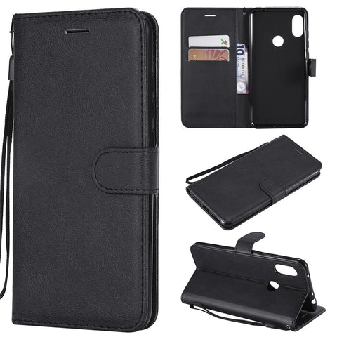 For Xiaomi Redmi Note 6 Pro Case Solid Color Leather Mobile Cover Wallet Stand with Strap