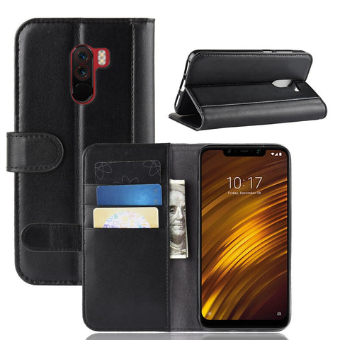For Xiaomi Pocophone F1 / Poco F1 (India) Phone Cases Genuine Split Leather Wallet Mobile Cover Stand