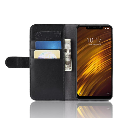 For Xiaomi Pocophone F1 / Poco F1 (India) Phone Cases Genuine Split Leather Wallet Mobile Cover Stand