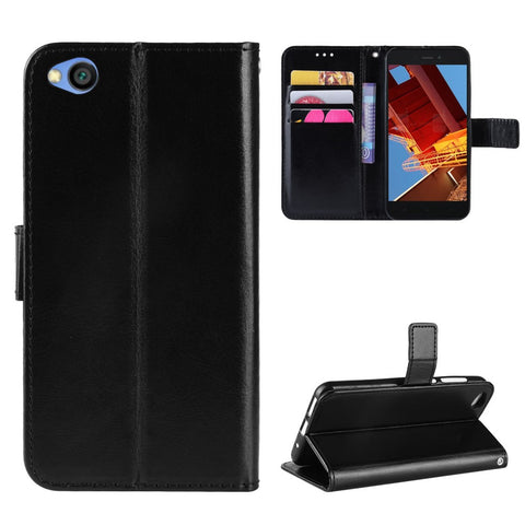 Crazy Horse Wallet Stand Leather Case with Strap for Xiaomi Redmi Go