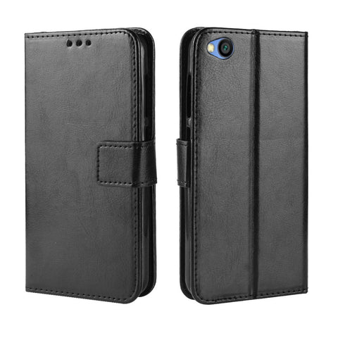 Crazy Horse Wallet Stand Leather Case with Strap for Xiaomi Redmi Go