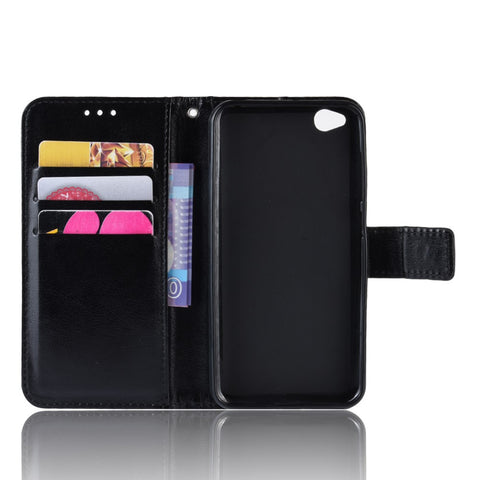 Crazy Horse Wallet Stand Leather Case with Strap for Xiaomi Redmi Go