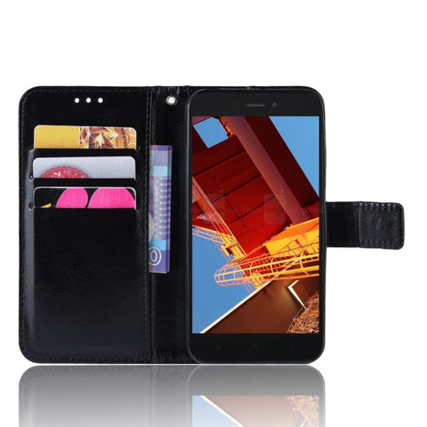 Crazy Horse Wallet Stand Leather Case with Strap for Xiaomi Redmi Go