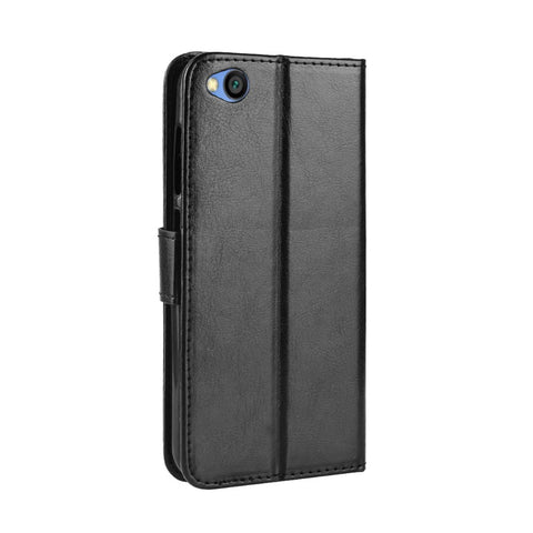 Crazy Horse Wallet Stand Leather Case with Strap for Xiaomi Redmi Go