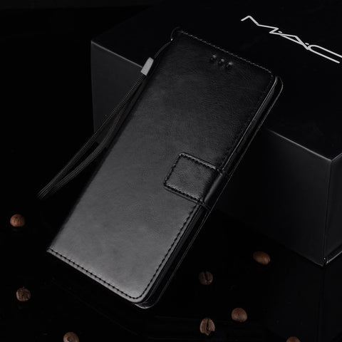 Crazy Horse Wallet Stand Leather Case with Strap for Xiaomi Redmi Go