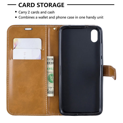 Assorted Color Jeans Cloth Leather Wallet Case for Xiaomi Redmi 7A