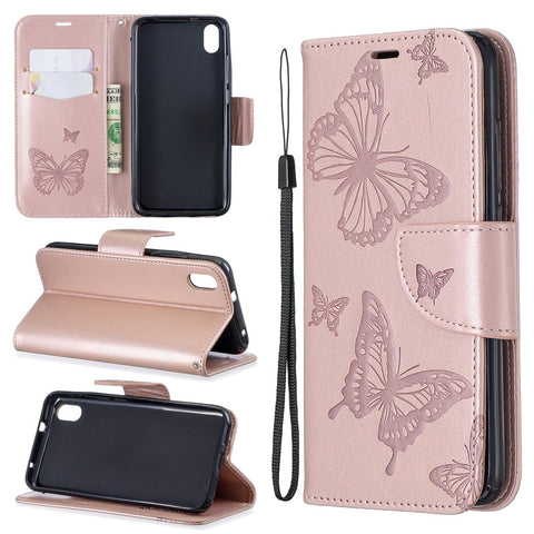 Imprint Butterfly Wallet Stand PU Leather Phone Case for Xiaomi Redmi 7A