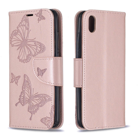 Imprint Butterfly Wallet Stand PU Leather Phone Case for Xiaomi Redmi 7A