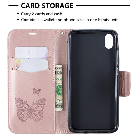 Imprint Butterfly Wallet Stand PU Leather Phone Case for Xiaomi Redmi 7A