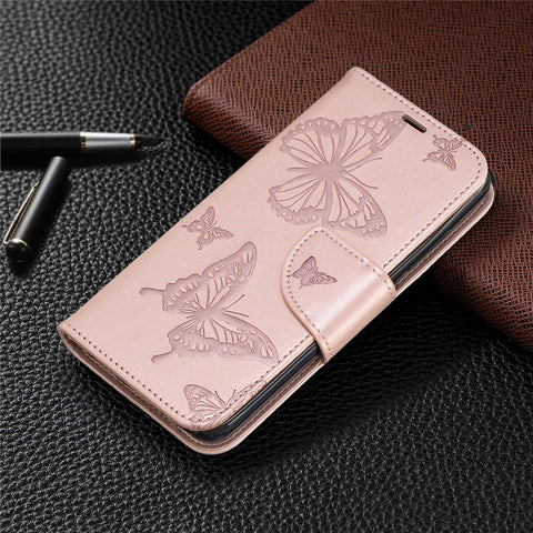 Imprint Butterfly Wallet Stand PU Leather Phone Case for Xiaomi Redmi 7A