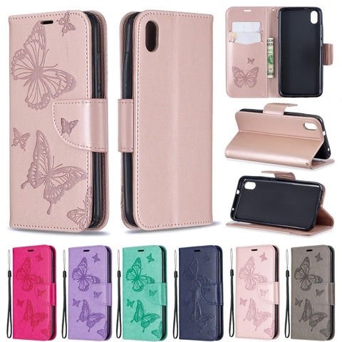 Imprint Butterfly Wallet Stand PU Leather Phone Case for Xiaomi Redmi 7A