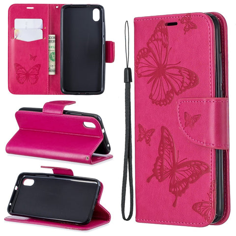 Imprint Butterfly Wallet Stand PU Leather Phone Case for Xiaomi Redmi 7A
