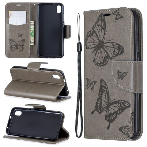 Imprint Butterfly Wallet Stand PU Leather Phone Case for Xiaomi Redmi 7A