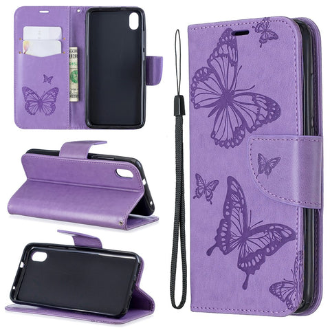 Imprint Butterfly Wallet Stand PU Leather Phone Case for Xiaomi Redmi 7A