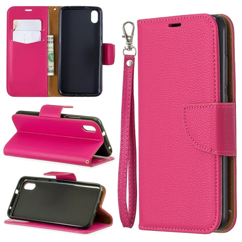 Litchi Texture Leather Wallet Stand Phone Cover with Strap for Xiaomi Redmi 7A