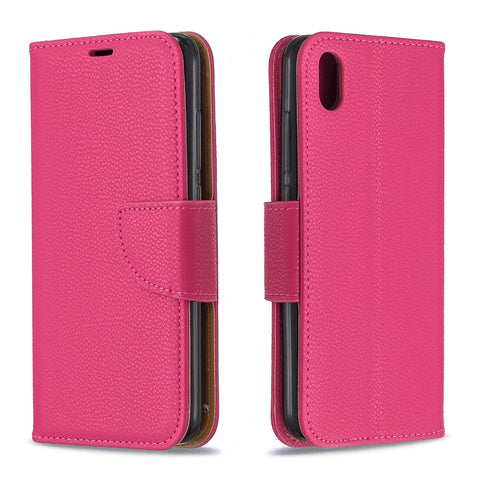 Litchi Texture Leather Wallet Stand Phone Cover with Strap for Xiaomi Redmi 7A