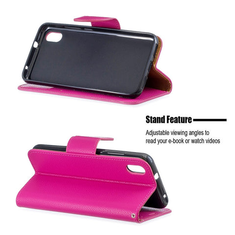 Litchi Texture Leather Wallet Stand Phone Cover with Strap for Xiaomi Redmi 7A