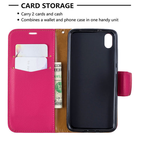 Litchi Texture Leather Wallet Stand Phone Cover with Strap for Xiaomi Redmi 7A
