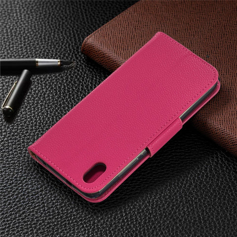 Litchi Texture Leather Wallet Stand Phone Cover with Strap for Xiaomi Redmi 7A