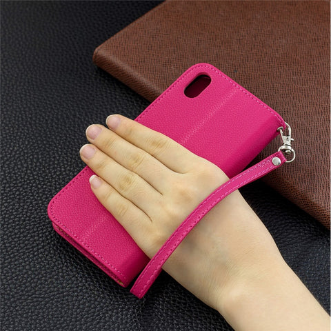 Litchi Texture Leather Wallet Stand Phone Cover with Strap for Xiaomi Redmi 7A
