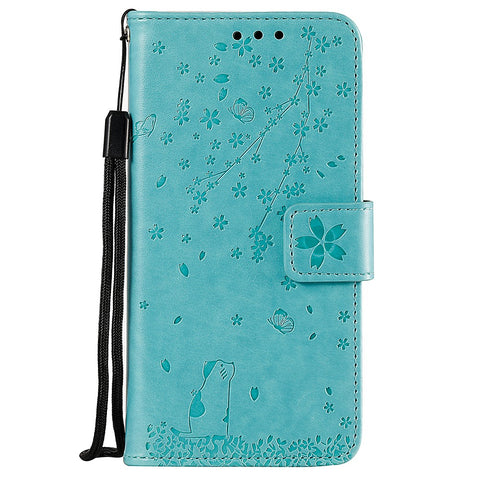 Imprint Sakura Cat Leather Stand Case with Card Slots for Xiaomi Mi CC9e / Mi A3