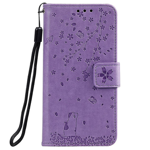 Imprint Sakura Cat Leather Stand Case with Card Slots for Xiaomi Mi CC9e / Mi A3