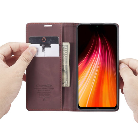 CASEME 013 Series Auto-absorbed Leather Wallet Stand Phone Covering Case for Xiaomi Redmi Note 8