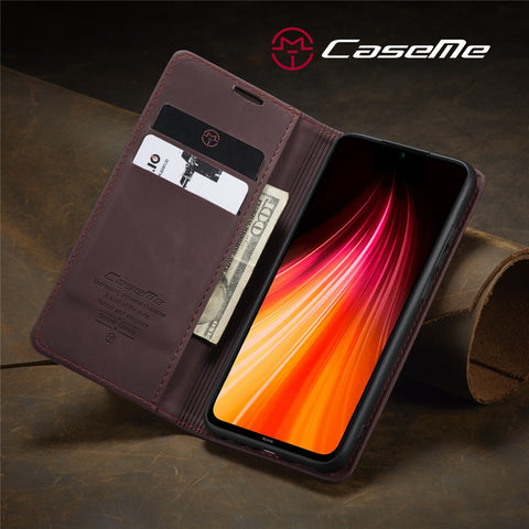 CASEME 013 Series Auto-absorbed Leather Wallet Stand Phone Covering Case for Xiaomi Redmi Note 8