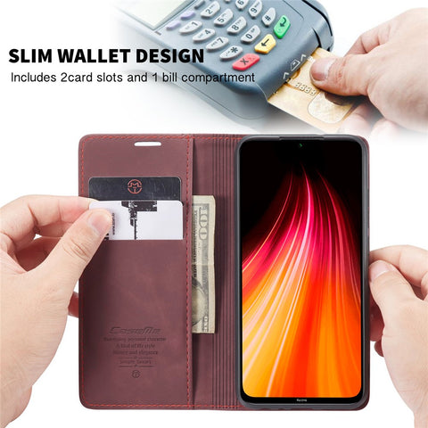 CASEME 013 Series Auto-absorbed Leather Wallet Stand Phone Covering Case for Xiaomi Redmi Note 8