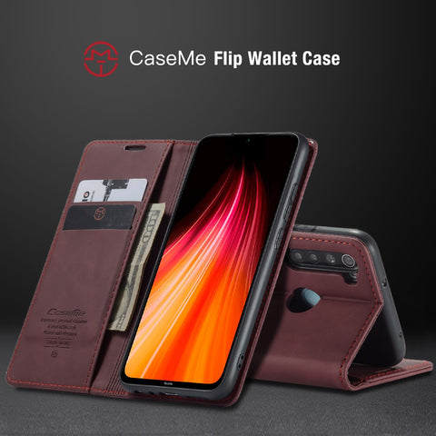 CASEME 013 Series Auto-absorbed Leather Wallet Stand Phone Covering Case for Xiaomi Redmi Note 8